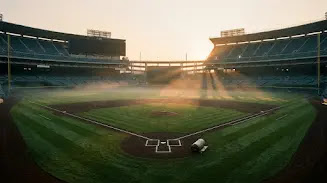 Empty baseball stadium at sunset symbolizing end of athletic career