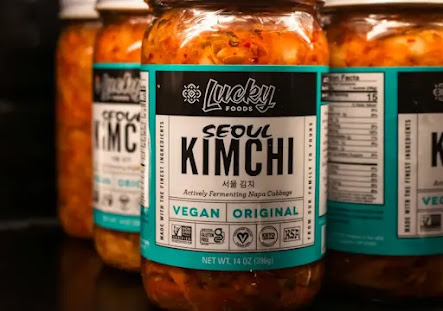 Korean food trend in US — kimchi and gochujang on American grocery store shelf