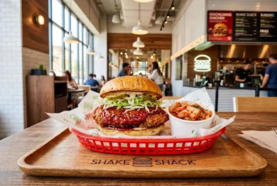 Gochujang trend in America — Korean chili paste glazed chicken sandwich at a US restaurant