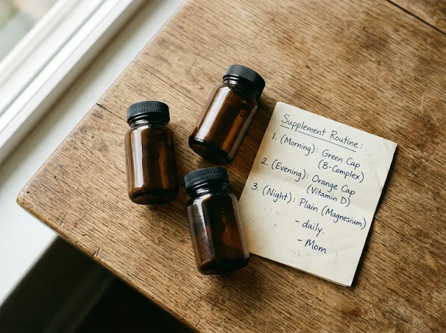 Three unlabeled amber supplement bottles on a wooden table, representing the magnesium forms that actually help anxiety.