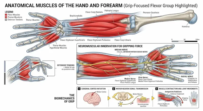 grip strength and forearm muscle anatomy